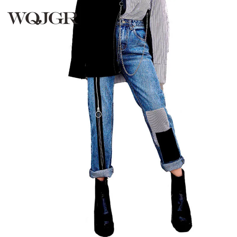 WQJGR 2018 News Fashion Zipper Patch Decoration Trousers Boyfriend Jeans Woman WQJGR 2018 News Fashion Zipper Patch Decoration Trousers Boyfriend Jeans Woman