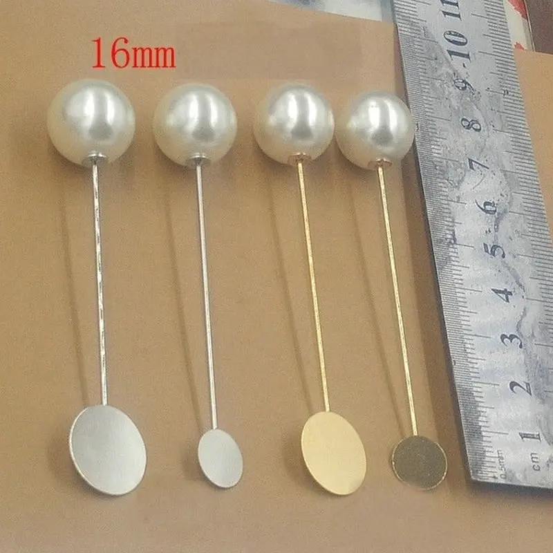 pearl brooch Safety Brooch Pins Copper long lapel pin base 16mm pearl