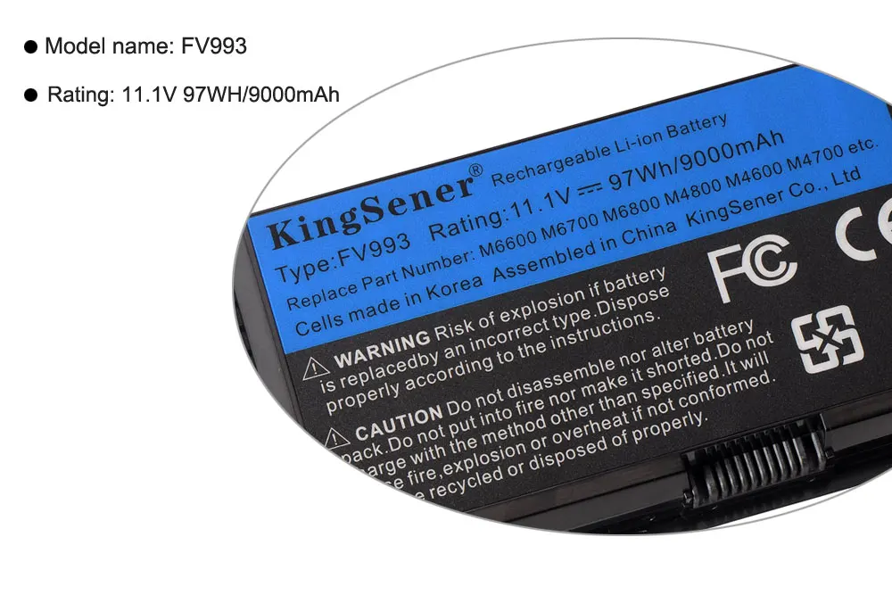 KingSener Корея сотовый FV993 Батарея для DELL Precision M6600 M6700 M6800 M4800 M4600 M4700 FJJ4W PG6RC R7PND OTN1K5 11,1 V 97WH