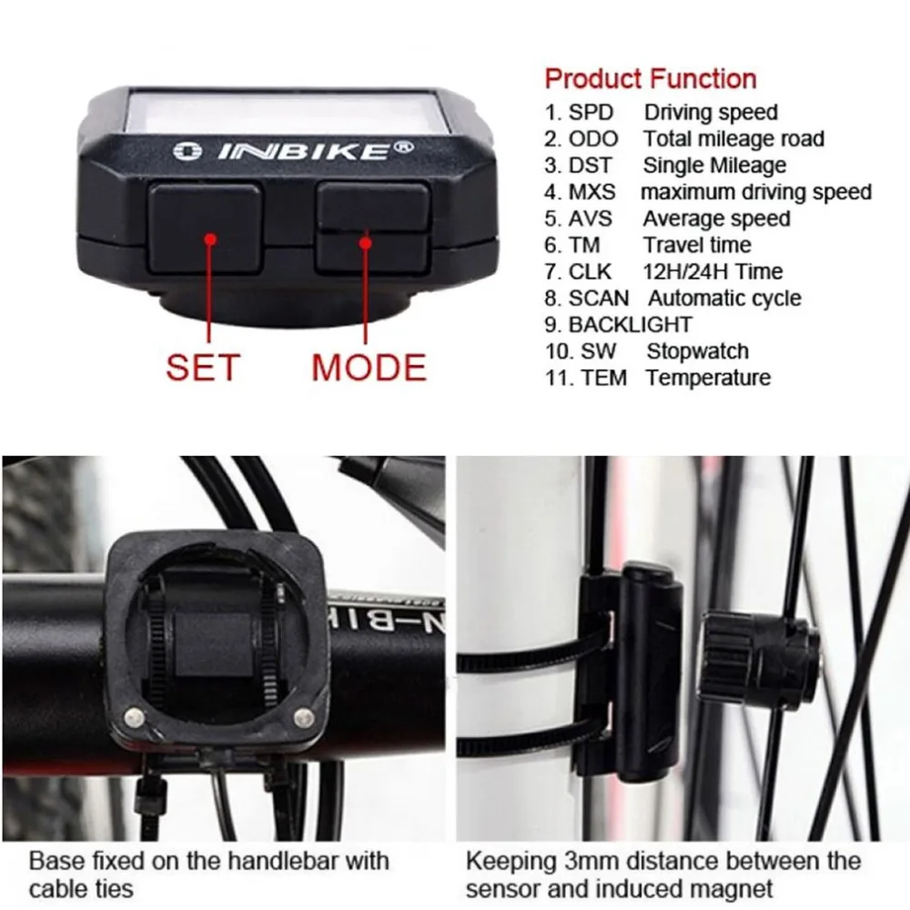 INBIKE проводной велосипедный Одометр Водонепроницаемый Подсветка ЖК цифровой велосипедный компьютер Спидометр костюм для большинства велосипедов