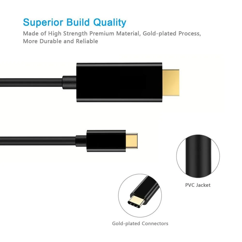 Кабель USB C к HDMI 1,8 M, USB 3,1 type C к 4K HDMI 2,0/1,4 Кабель-адаптер для MacBook Pro для Galaxy Note 8/S8/S8 type C Phone