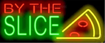 

By The Slice NEON SIGN REAL GLASS BEER BAR PUB LIGHT SIGNS store display Restaurant Advertising food wings subs Lights 17*14"