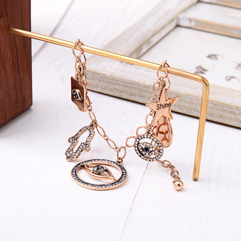 BALANBIU Hyperbole Hiphop Street Style Crystal Evil Eyes Shine Star Charm Bracelet For Women Gift Vintage Gold Color Alloy Chain