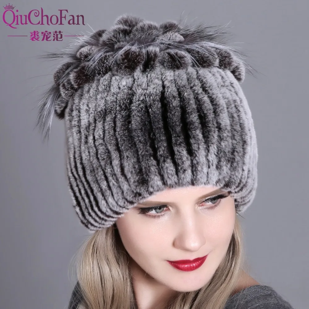 Meilleur Femmes fourrure chapeau pour hiver naturel rex lapin renard fourrure cap russe femelle fourrure chapeaux 2018 tout nouveau mode chaud bonnets casquette