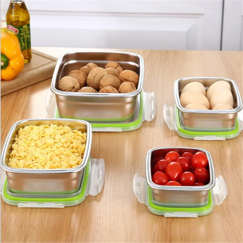 

Stainless Steel Crisper Box Food Storage Container Rectangular Student Lunch Box Bento Box Kitchen Storage Box 350/550/850ml