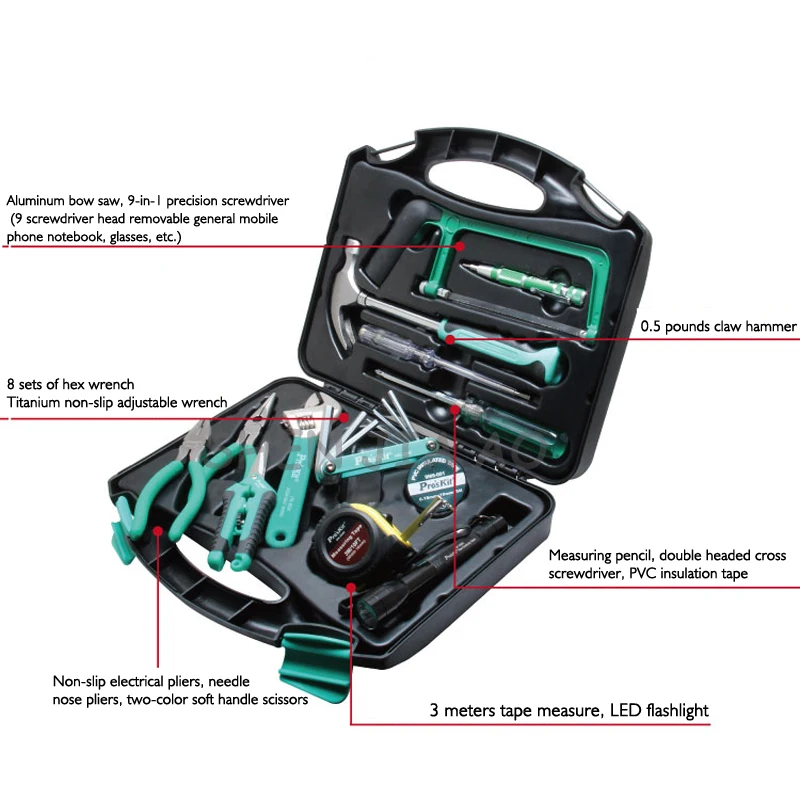 28pcs/set  household repair assemblage suit tools portable hardware repair kit steel saw hammer wrench tape set