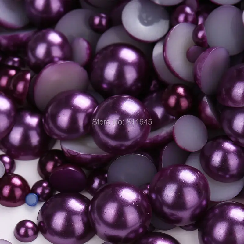 

Free Shipping 2-10mm Mixed Size Half pearl Deep Purple Craft ABS Imitation Pearls Resin Flatback Scrapbook Beads Decorate Diy