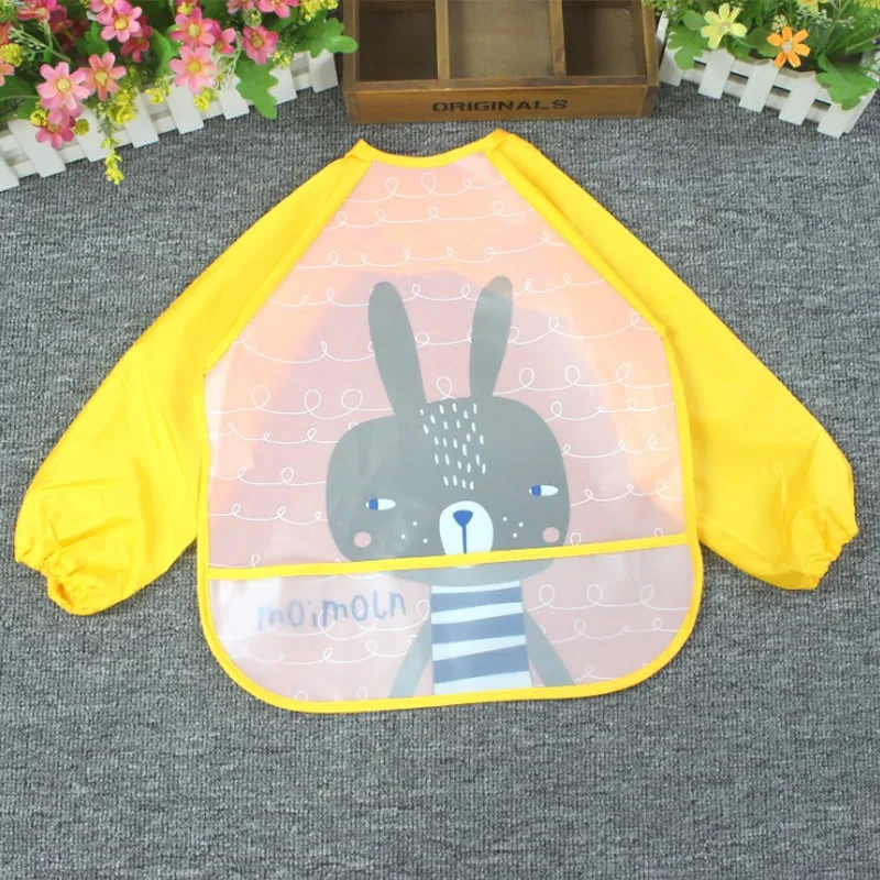 

Cute Baby Bibs for Child Feeding with a Pocket Cartoon Bib Waterproof Long Sleeve Apron Smock Burp Clothes Eat Toddler Clothing