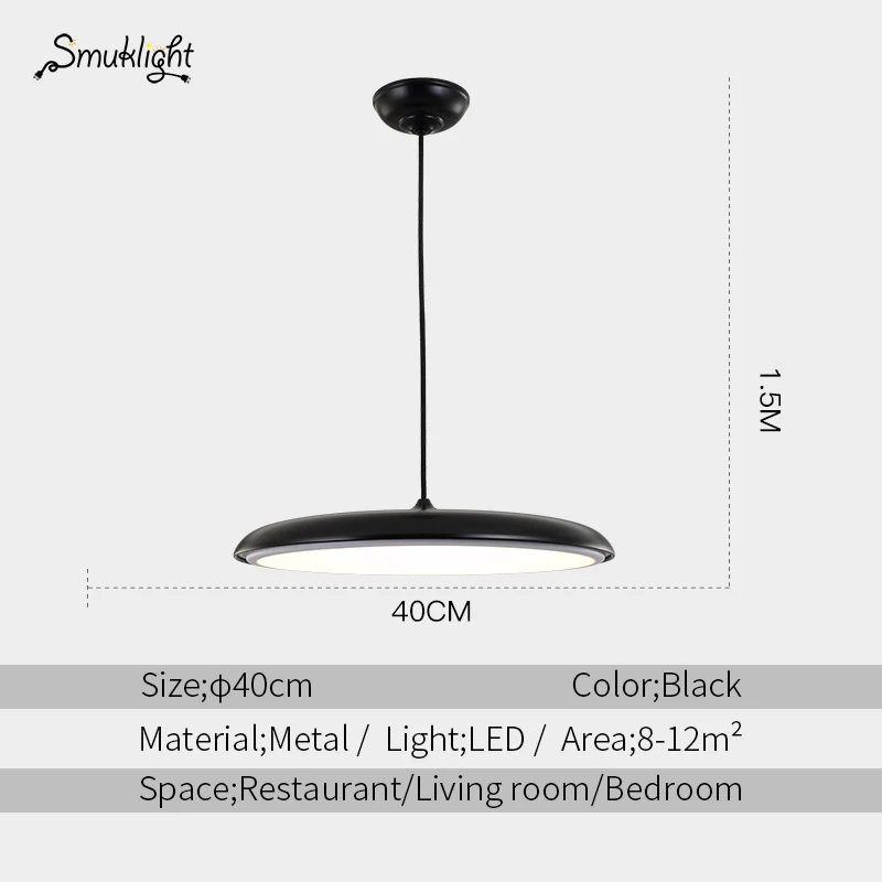 Modern nordic LED Pendant lamp Art Design metal iron Acrylic suspension Round Plate light RC Dimmer creative thin hanging Lamp - Цвет корпуса: Black 40cm