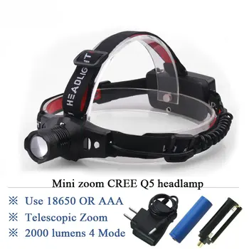 

Head Light Zoomable Cree XPE Q5 Headlight Bike Miner Lamp Mining Flashlight for Headlamp Lanterna 18650 charge light Head Torch