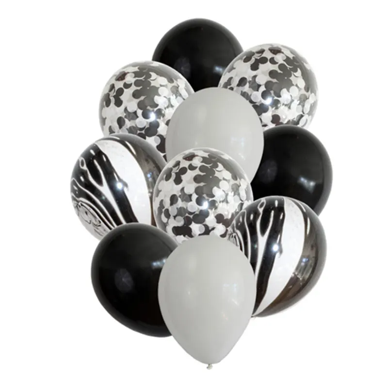 12"10pcs Black Marble Balloons Bouquet Black White Confetti Ballons Christmas New Year Baby Birthday Wedding Party Decoration