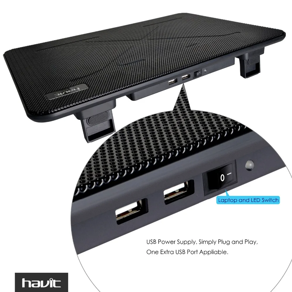Охлаждающая подставка для ноутбука HAVIT HV F2056. Кулер + 2 USB. Стильный тонкий дизайн
