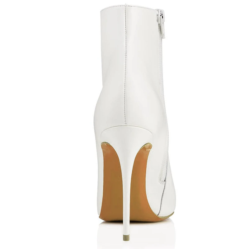 Женские сапоги средней высоты на высоком каблуке; кожаные туфли на шпильке с острым носком на молнии; женские зимние полусапожки; цвет белый, TL-A0126