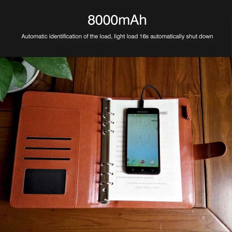 

High Quality 8000mAh Power Bank Multifunction Charger With Notebook Wallet Function Design For IOS Android Smartphone Charging