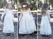 Printemps Été Automne Filles Partie Robes Blanc Dentelle À Manches Longues De Mariage Maxi Robe Performance Robe Enfants Vêtements TD1352