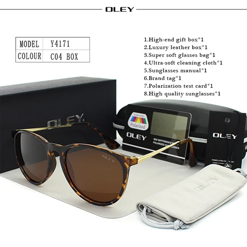 OLEY, поляризационные солнцезащитные очки, женские, Ретро стиль, металлическая оправа, солнцезащитные очки, покрытие, известная леди, брендовая дизайнерская обувь, Feminino Y4171 - Цвет линз: Y4171 C4 BOX