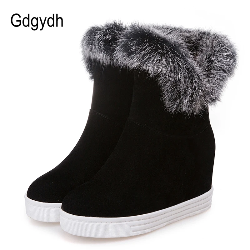 Acheter Gdgydh Bonne Qualité Bottes D hiver Femmes Bottes Chaudes Chaussures Plate Forme Haute Talons 2018 Noir Gris Réel De Fourrure Dames Neige Bottes Plus taille 43