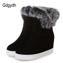Gdgydh botas de invierno de buena calidad para mujer zapatos cálidos plataforma tacones altos 2019 negro gris piel Real para señoras botas de nieve de talla grande 43(China)