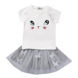 От 2 до 7 лет очаровательны Одежда для маленьких девочек; летняя футболка с коротким рукавом Возраст 2–7 лет юбка Одежда для малышей