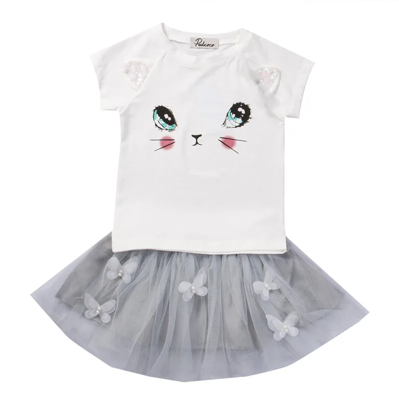 

2-7T Adorable Kids Baby Girls Clothes Outfits Summer Short Sleeve T-shirt Tops+Tutu Dress Skirt Baby Clothing Sets