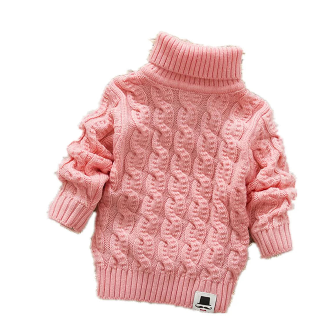 Однотонные свитера с воротником под горло для маленьких мальчиков и девочек; мягкие теплые детские свитера; Sueter Infantil; сезон осень-зима - Цвет: Розовый