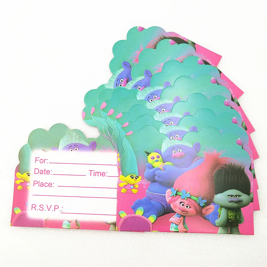 

Trolls Party supplies 10pcs theme invitation card for kids birthday party decoration Trolls Baby Shower Festival Party Favos