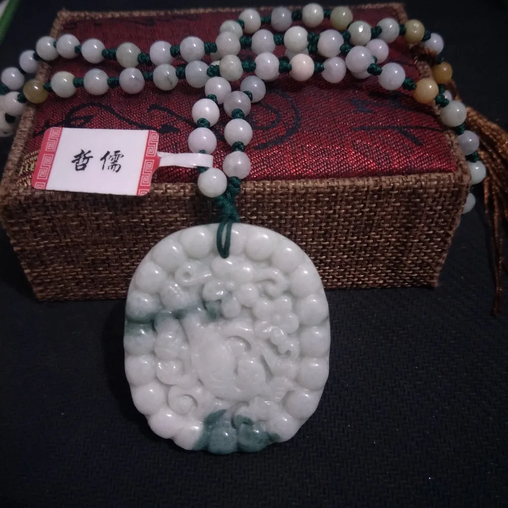 Send A-level National Certificate Natural Burmese Emerald Engraving Magpie and Plum Pendant Tricolor Bead Necklace | Украшения и