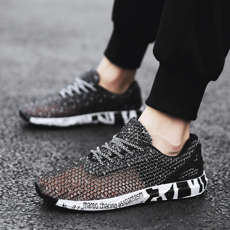 POSTOBON Fashion Air Mesh Men Shoes Non Slip Rubber Sole Man Shoes 2019 Summer Male Black Shoes Slip on Sneakers