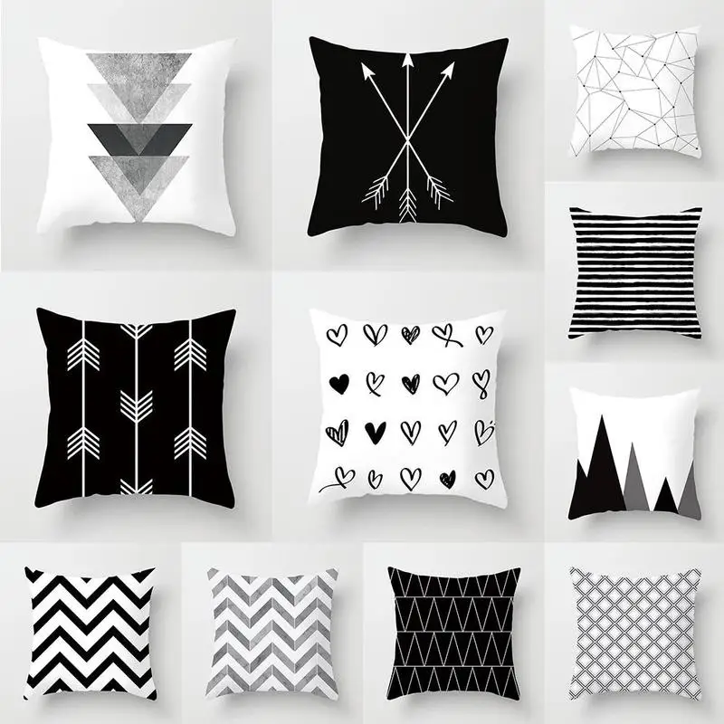 

45*45cm Black And White Geometric Polyester Pillowcase Colorful Pattern Cushion Cover Striped Pillowcases Polyester Pillow Sofa