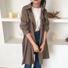 Горячая Распродажа осенняя одежда свободные выше колена супер длинные женские ветровки Тренч светло-бежевый