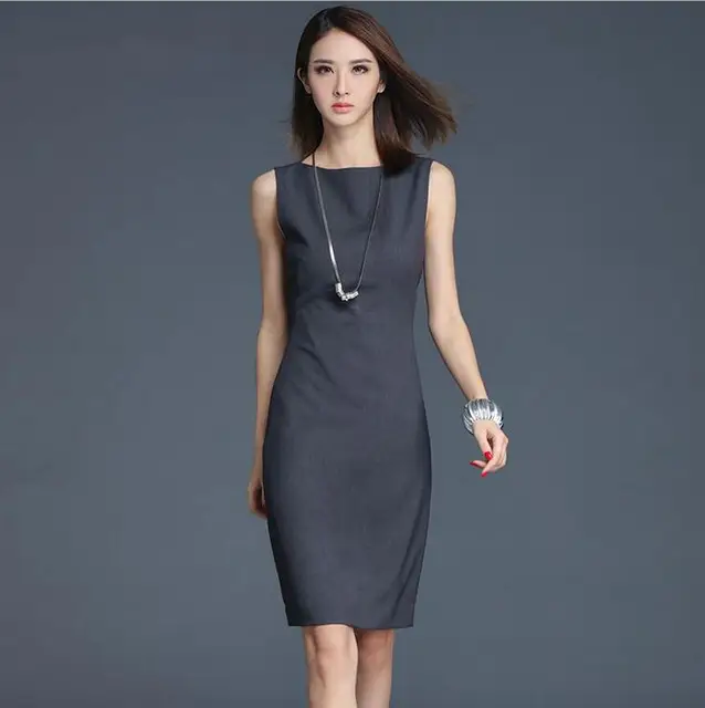 2017 Summer Dark Gray Sleeveless H Type Office Dress Women Clic 2017 Summer Dark Gray Sleeveless H Type Office Dress Women Clic Simplicity Slim Vestidos O