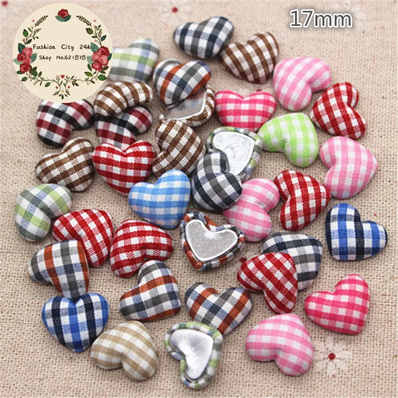 

17mm 50pcs Mix Colors Lattice Fabric Covered Heart Button Flatback Cabochon DIY Decoration Button Scrapbooking,BK1027