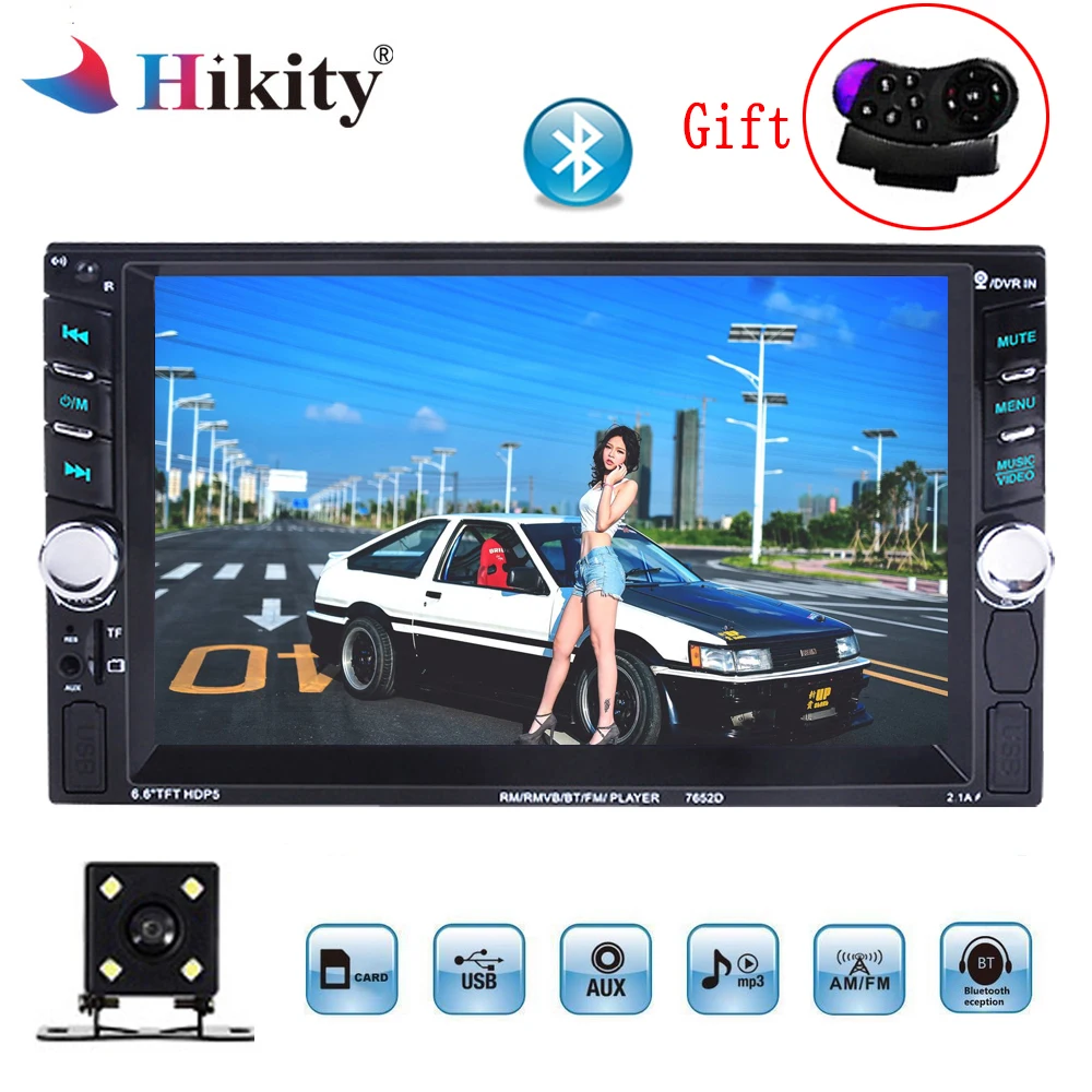 

Hikity 2DIN car radio 6.6" HD Player MP5 Bluetooth Touch Screen Digital Display Multimedia USB 2din Autoradio Car Backup Monitor