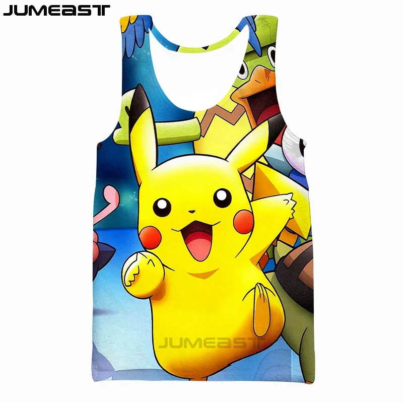 Jumeast бренд для мужчин/для женщин 3D печатных жилет Cartoom Покемон Пикачу короткий рукав Новая мода спортивный пуловер Лето безрукавки для