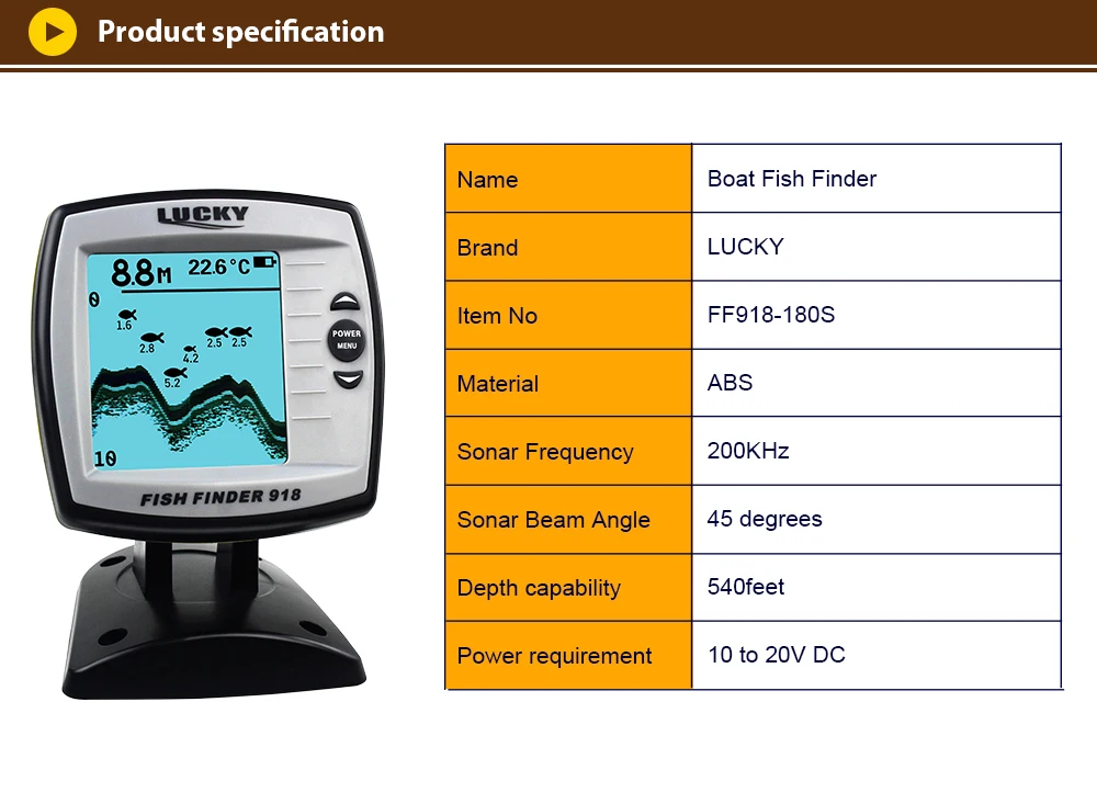 Wired Deeper Fish Finder FF918-180S Transducer Sensor Fishfinder 45 Degrees Echo Sounder LCD Fish Locator Boat Fish Detector (4)
