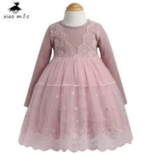 Осень Зима Обувь для девочек платье Повседневное одежда с длинным рукавом lacemesh Детские платья для девочек осенняя одежда симпатичное платье принцессы