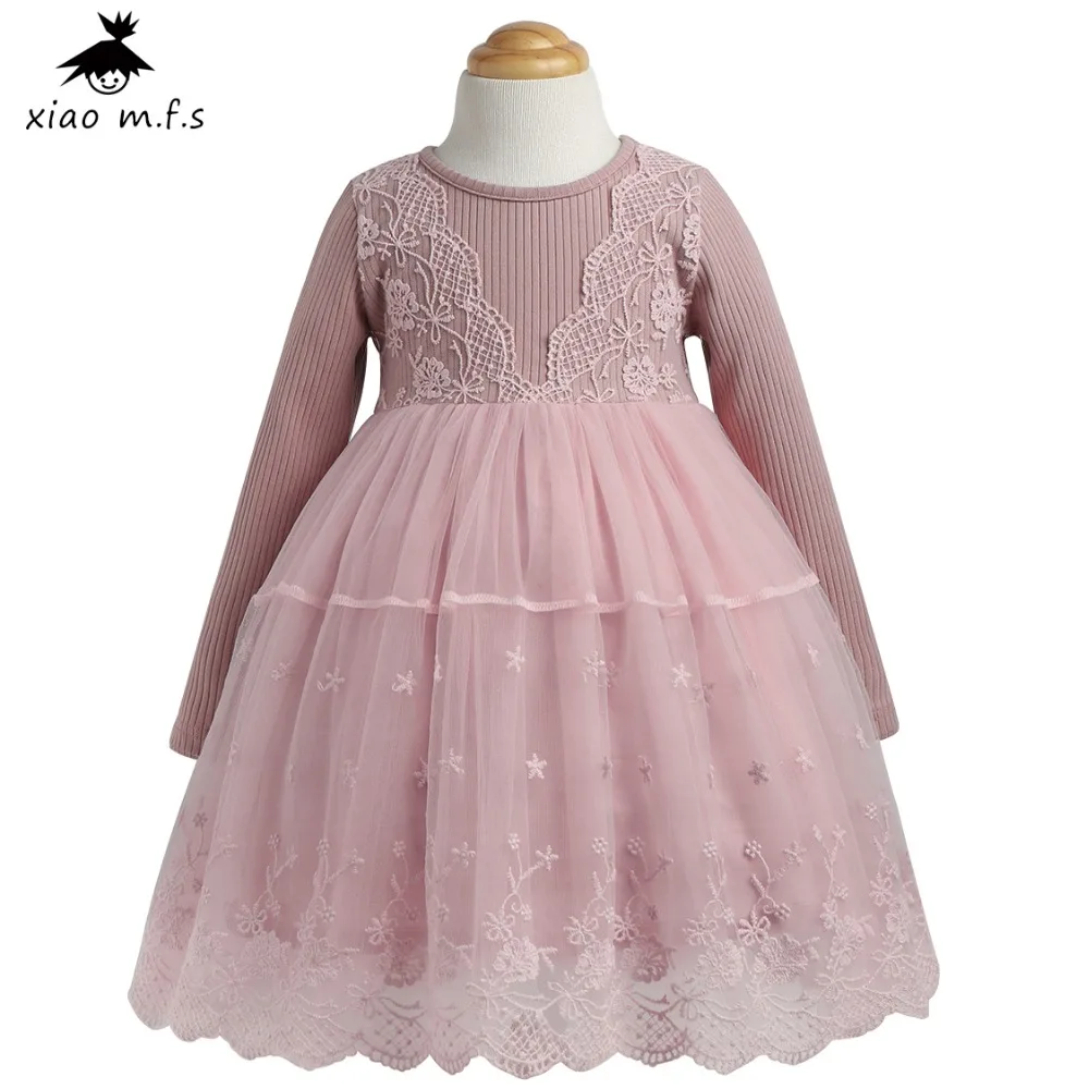 Autumn Winter Girls Dress 2017 Casual Long Sleeves LaceMesh Kids Dresses For Girl Autumn Clothing Cute