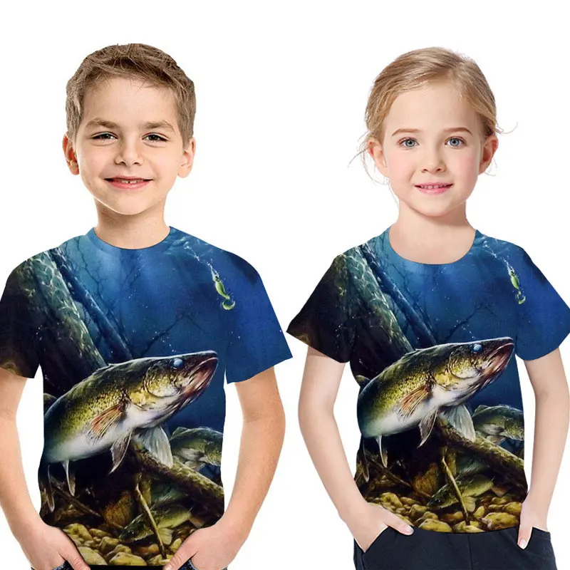 

Kids Animal 3d T-shirt Fish Print Boy Casual Round Neck T Shirt Girl Tops2019 Summer New Children Short Sleeve Fashion Clothes