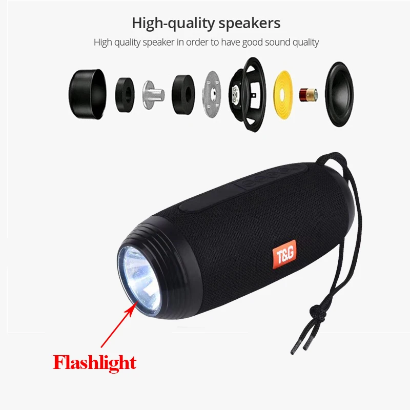 Bluetooth Speaker Column Bluetooth Portable Speaker High Power 10W Portable Column Subwoofer Speaker with Fm Radio AUX LED Light