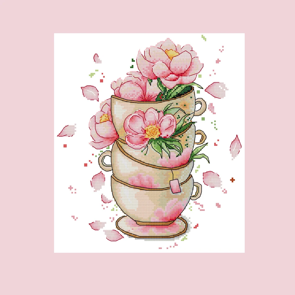 Joy Sunday цветок на чашке кофе Набор для вышивки крестиком тканью печати рукоделие