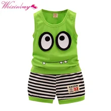 Летний комплект детской одежды из хлопка с мультяшным рисунком; жилет и шорты в полоску для маленьких мальчиков и девочек детский спортивный костюм, комплект из 2 вещей