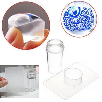 

2PCS/Set Nail Art Templates Pure Clear Jelly Silicone Nail Stamping Plate Scraper With Cap Transparent 6*2.8cm Nail Stamp