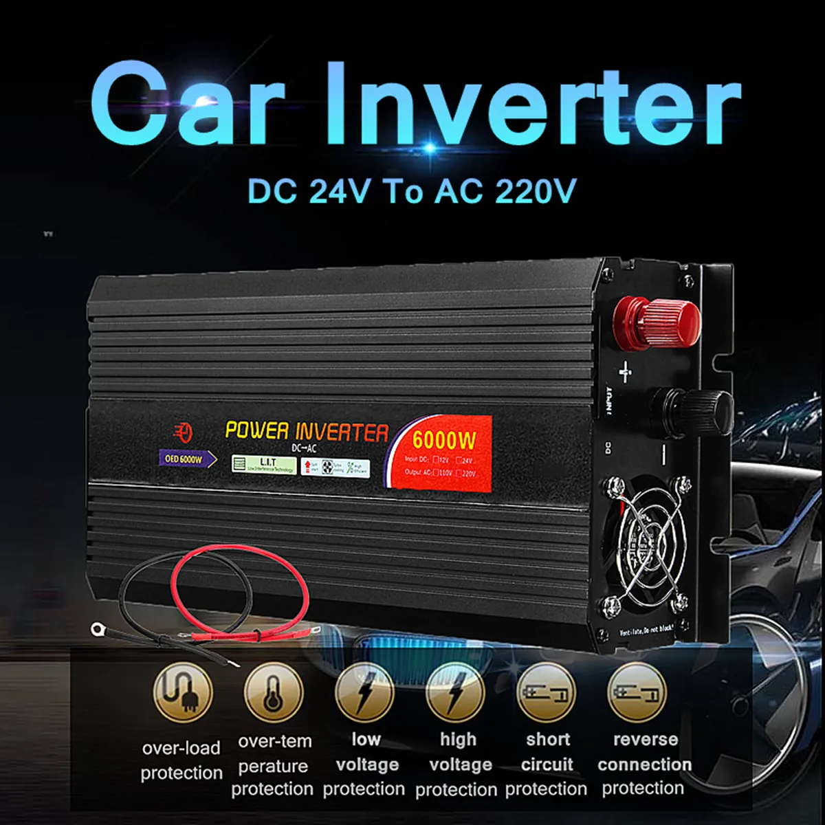 

6000W 50Hz Car Power Inverter DC 24V to AC 220V Modified Sine Wave Converter Adapter 290x130x64mm CE Certification Faint Noise