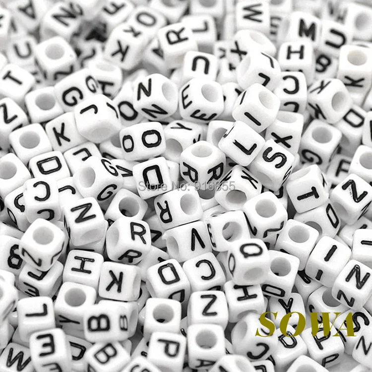 

Free shipping 6*6mm 500pcs white color Letter Alphabet Square Spacer Acrylic Beads for DIY charm Bracelets