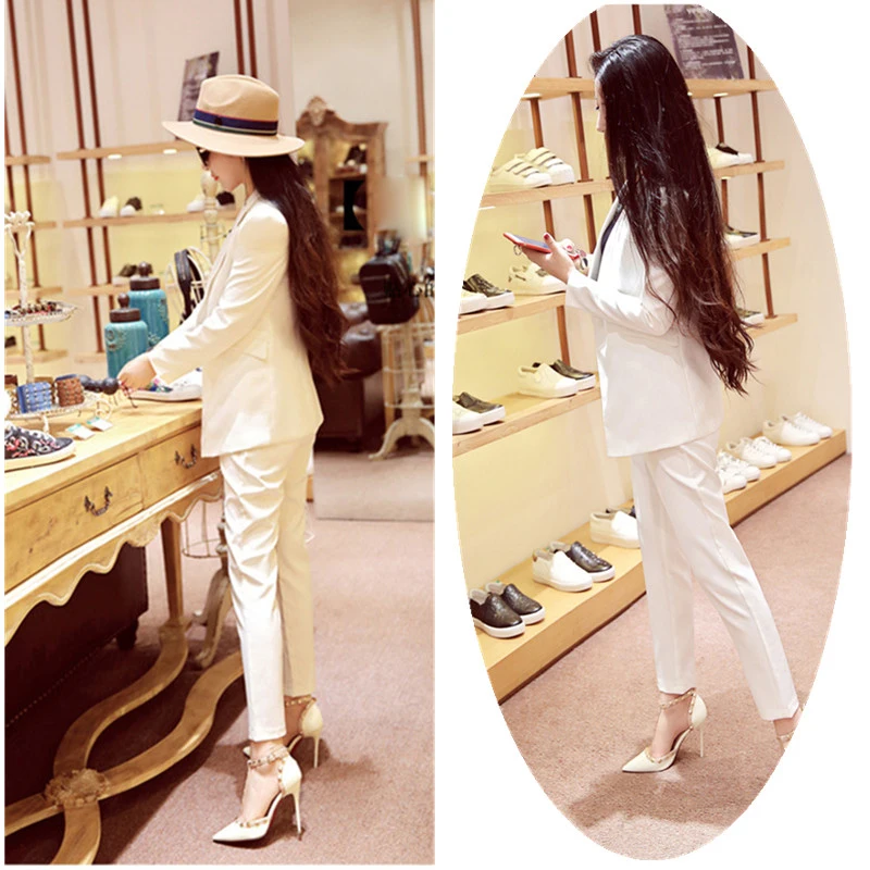 Two Piece Set Office Suit Women  Black Long Jacket+Long Pant Suits Businness Work Wear Suits