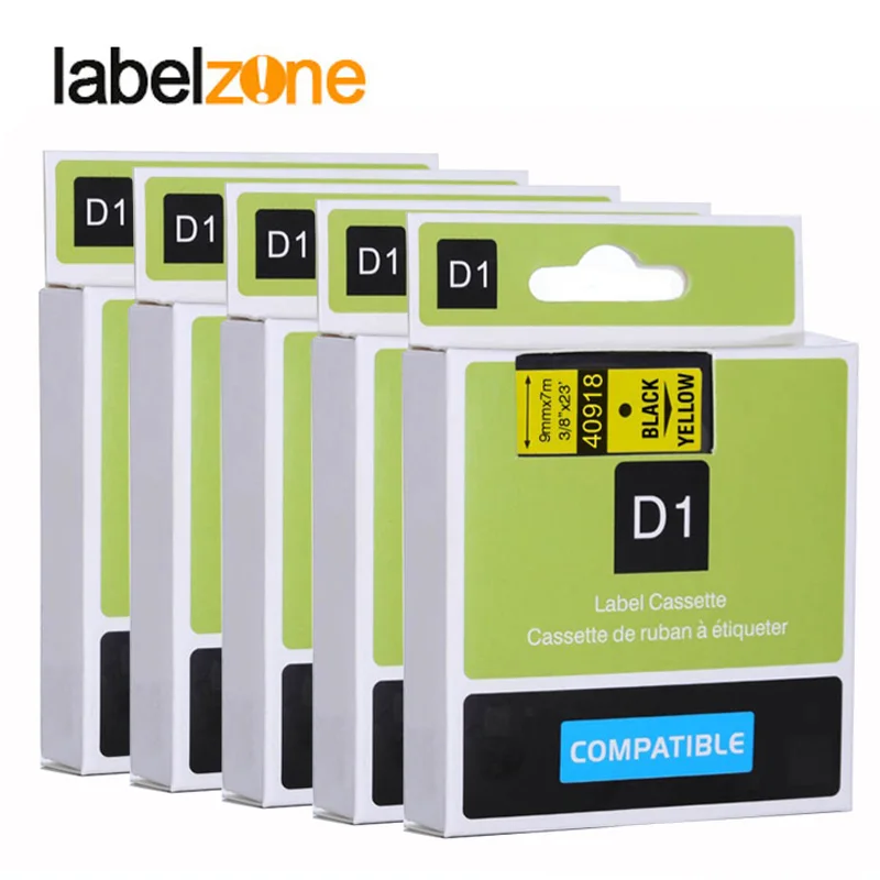 5Pcs Black on yellow 40918 label tapes compatible dymo d1 label printers 9mm*7m label ribbon ...
