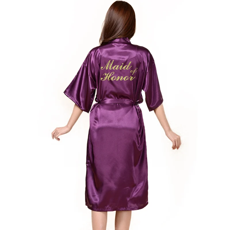 TJ01 Большие размеры Gold Золото письмо невесты получить готовый халат Свадебные вечерние подарки халат халаты для женщин - Цвет: Purple Maid of Honor