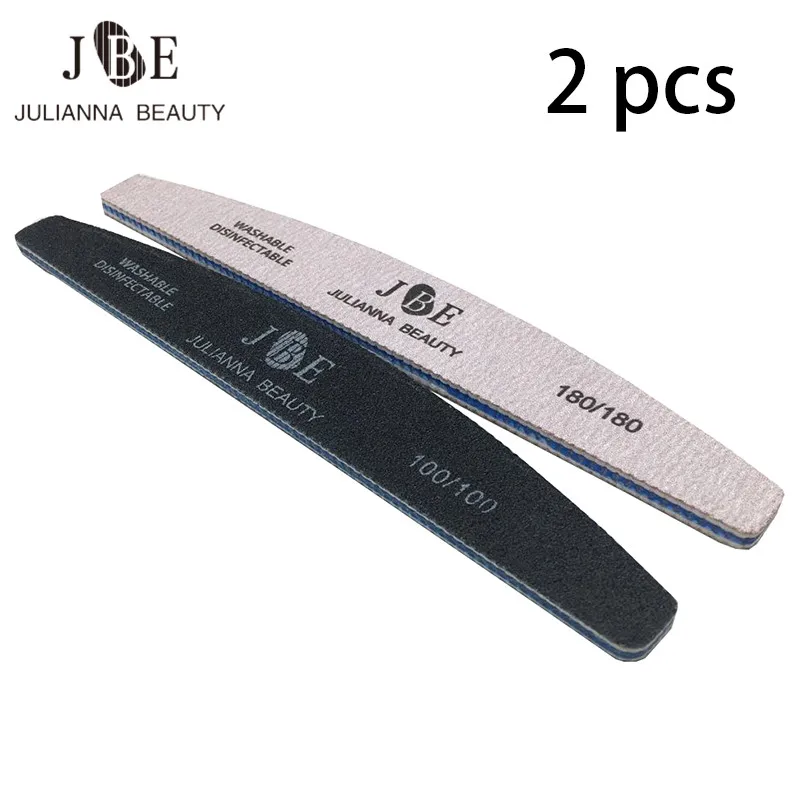 2pcs/lot 100/180 Grits Nail Sanding File Buffing Polish Block Half Moon Salon accessoires Supplier lime Black/Grey Boat | Красота и