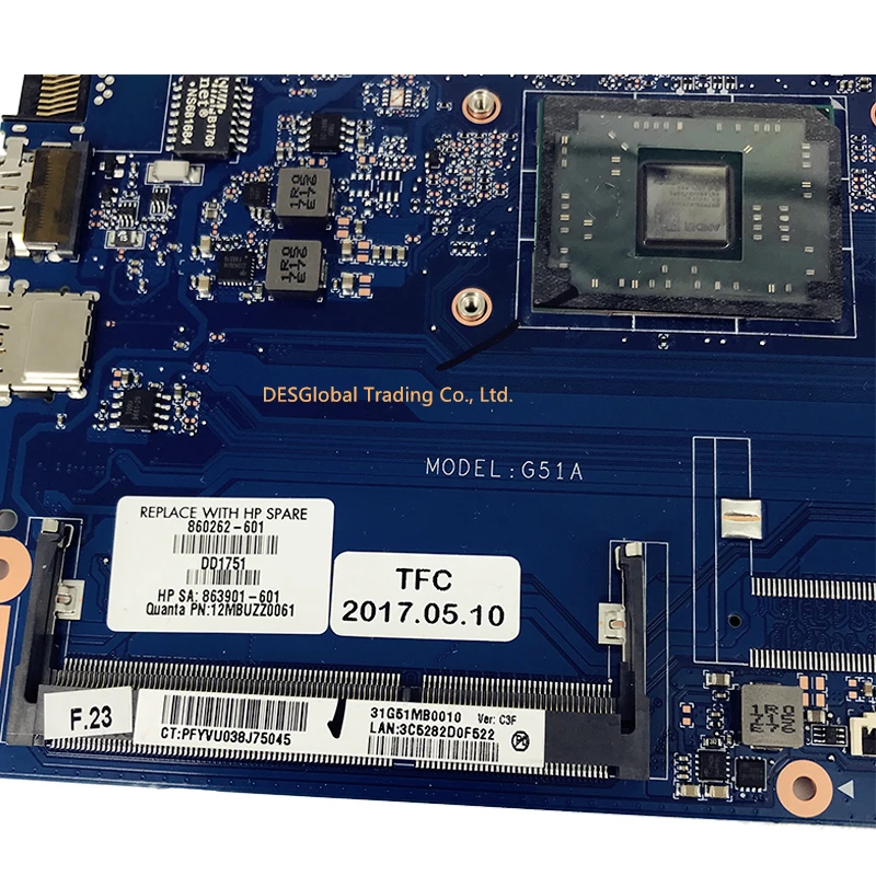 Ideal  Mainboard 860262-601 DAG51AMB6C0 For HP Pavilion 14-AV G51A Laptop Motherboard 863901-601 860262-50