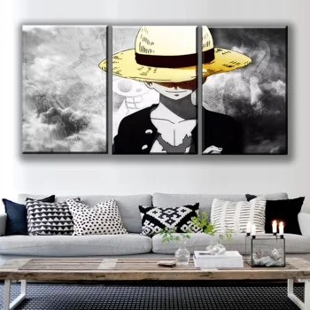 

Canvas HD Prints Pictures Wall Art 3 Pieces One Piece Monkey D. Luffy Paintings Anime Poster Living Room Decor Modular Framework